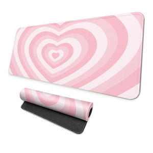 MAY FLOWER Large Gaming Mouse Pad, Full Keyboard Mat, Long Laptop Mousepad, Computer Mouse Mat for Home and Office, Anti-Slip Rubber Base, 31.5 x 11.8 Inches (Pink Loving Heart)