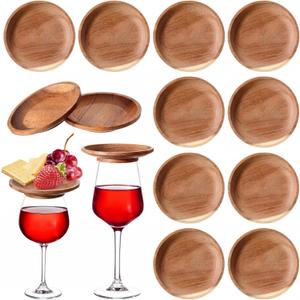 Mumufy 12 Pcs 4" Acacia Wood Wine Glass Charcuterie Topper Glass Topper Plate Mini Charcuterie Board for Wine and Cheese Parties Family Gatherings Bars Restaurants