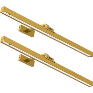 Picture Lights for Wall, 2PCS 24in Battery Operated Picture Light for Paintings CCT Dimmable Recharging Battery Wall Lamp with Remote Control for Living Room Gallery Dartboard Gold Color