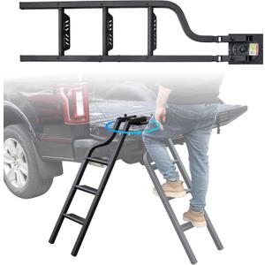 Universal 42" Dual-Side Rotatable Pickup Truck Tailgate Ladder, Foldable Heavy Duty Truck Ladder Folding Tailgate Step Pickup Truck Accessories, Capacity 600 lbs, for F150/Ram 1500... (02)
