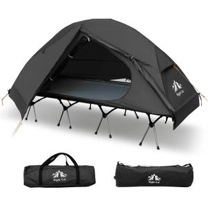 Night Cat Camping Cot Tent - Waterproof 1-Person Off-Ground Combo Cot Bed for Adults Portable Easy Set-up Tent Black 31.5'' Width