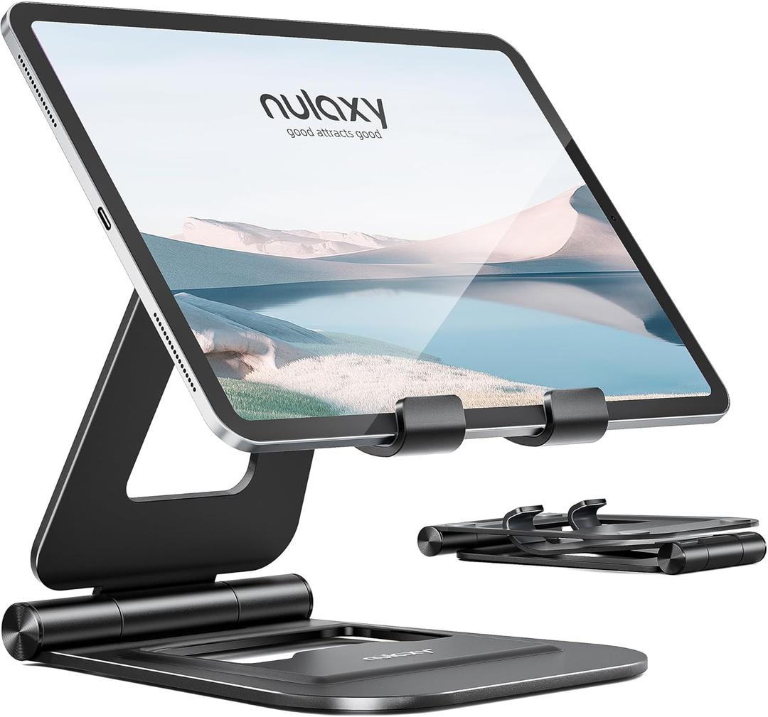Nulaxy iPad Stand with Cord Holder, Fully Adjustable Foldable Desktop Tablet Stand Holder Compatible with iPad Air 4/Mini, New iPad 10.2/9.7, iPad Pro 11/12.9, All Mobile Devices (4-14''), Black (A-Black)