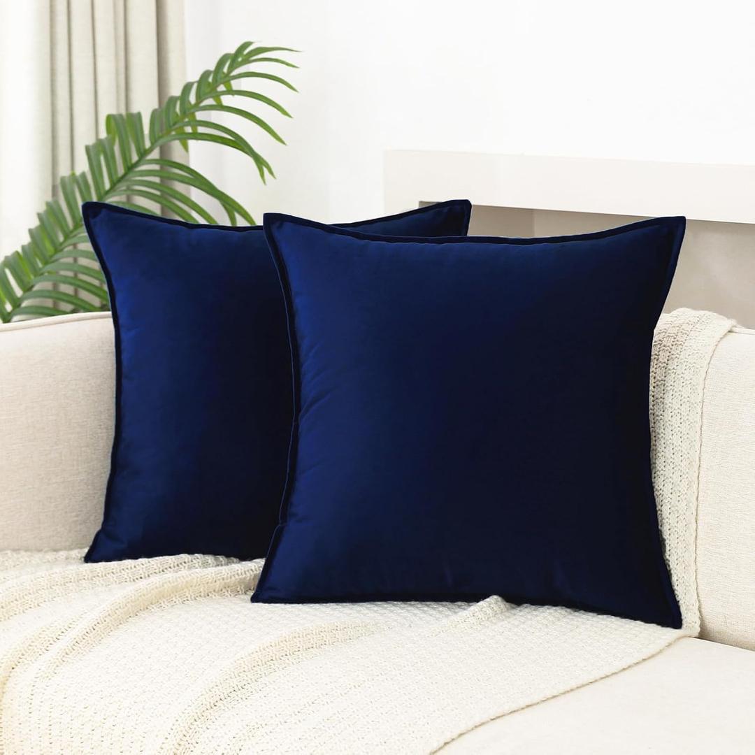 JIAHANNHA Velvet Navy Blue Throw Pillow Covers Pack of 2 Decorative Soft for Couch Sofa Bedroom Livingroom Car 20x20 Inches