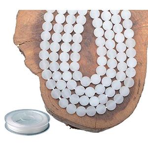6mm Natural Matte White Jade Round Gemstone Frosted 120Pcs Bulk Loose Beads for Jewelry Making Bracelet with Stretch Beading Cord LPBeads