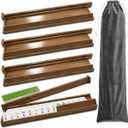 4PCS Acacia Mahjong Racks with Pushers, 19.7 In Natural Wooden American Mahjong Tile Rack, Magnetic Mah Jongg Racks for Mexican Train/Dominoes, Table Game Nights, Mah Jong Accessories with Storage Bag