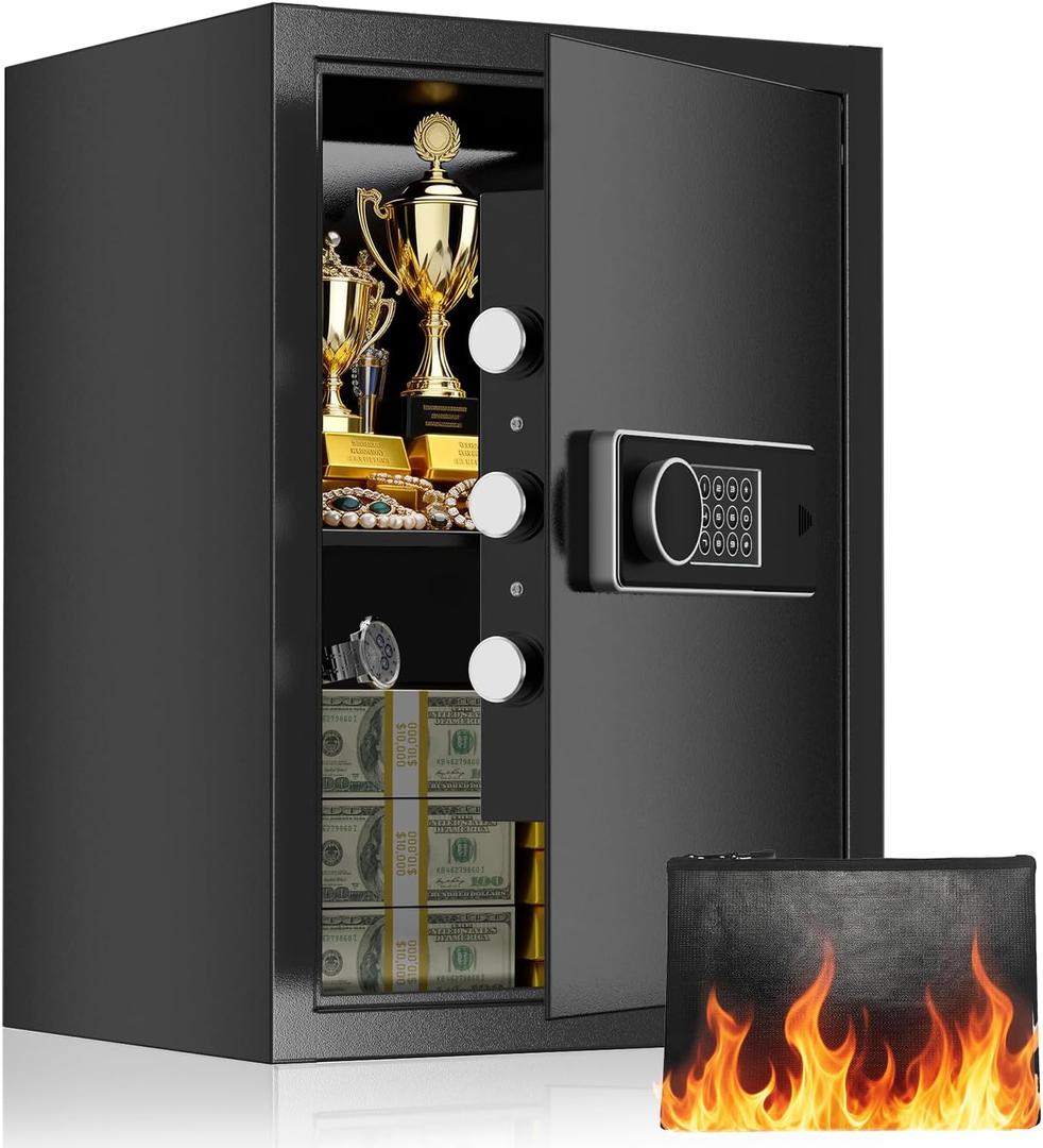 19.7 Inch Tall Large Safe Box, 3.4 Cuft Home Safe with Fireproof Bag, Anti-Theft Lock Box with Alarm System and Digital Keypad for Document, Cash, Valuables