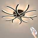 Modern LED Flush Mount Ceiling Light - 12 Lights Dimmable Close-to-Ceiling Fixture with Remote Control, 144W 3000K-6500K Adjustable Color Temperature for Bedroom, Living Room (Black)
