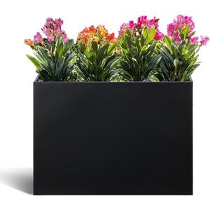 Metal Rectangular Planter Box Tall Planters for Outdoor Plants Modern Heavy Duty with Drainage Holes for Outside Indoor Patio Deck - Black, 32”x 12”x 24”