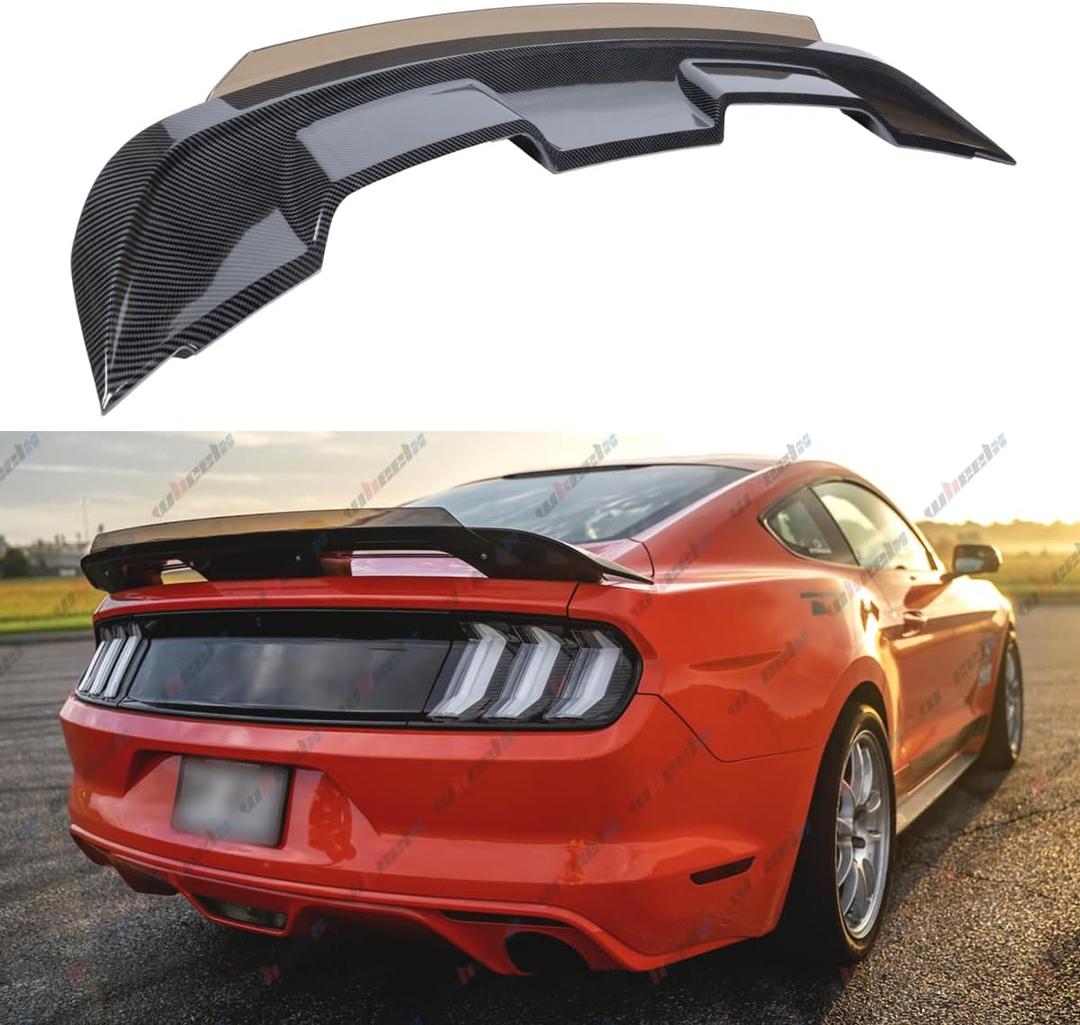 Wicker Bill Rear Spoiler Compatible with 2015-2023 Ford Mustang, GT500 GT350 Style Trunk Exterior Tail Deck Lid Wing Wickerbill Lip Splitter Man Gift (Carbon Fiber Pattern)