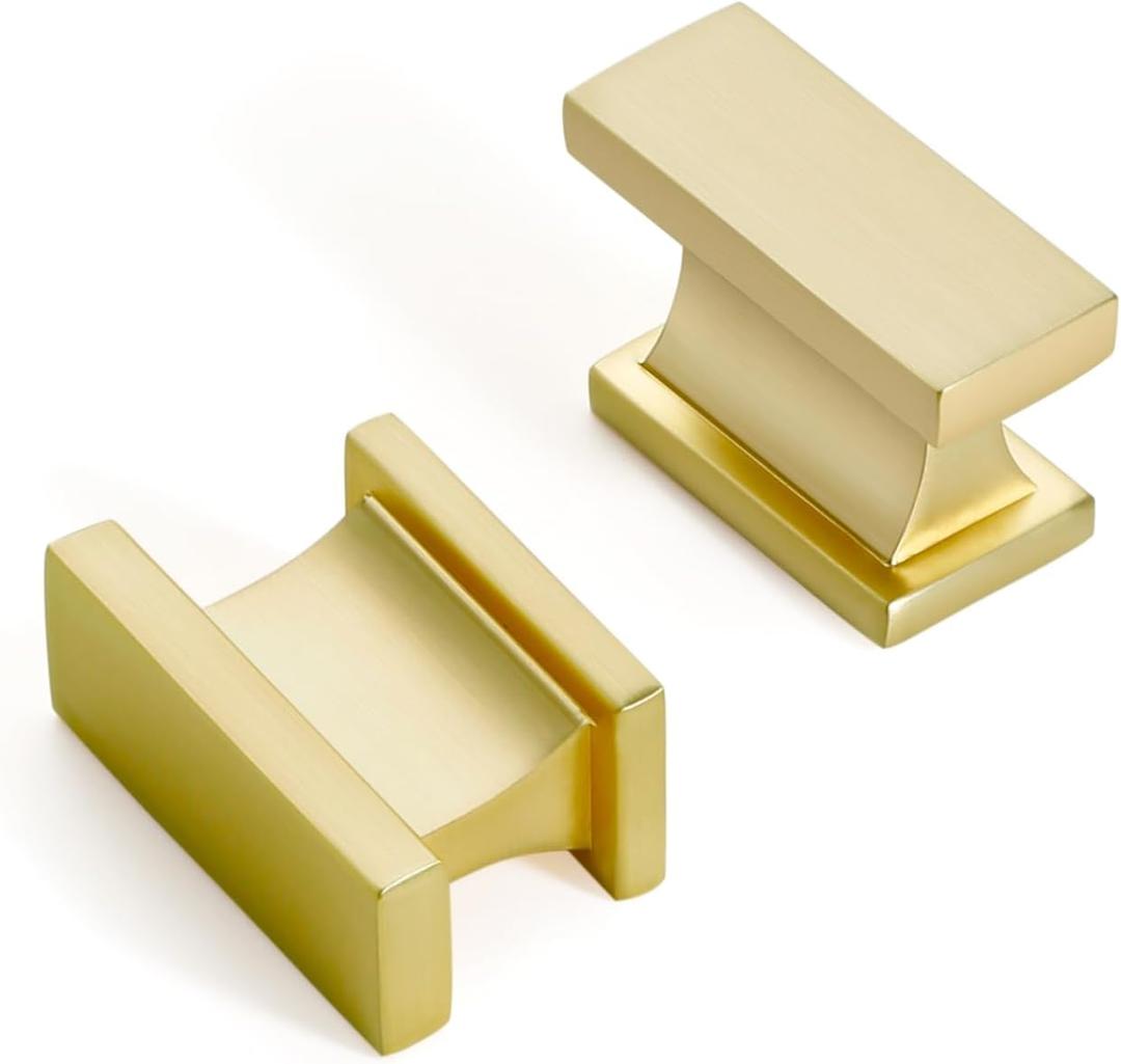 Brushed Brass Kitchen Rectangle Cabinet Knobs 1.49 Inch 10 Pack