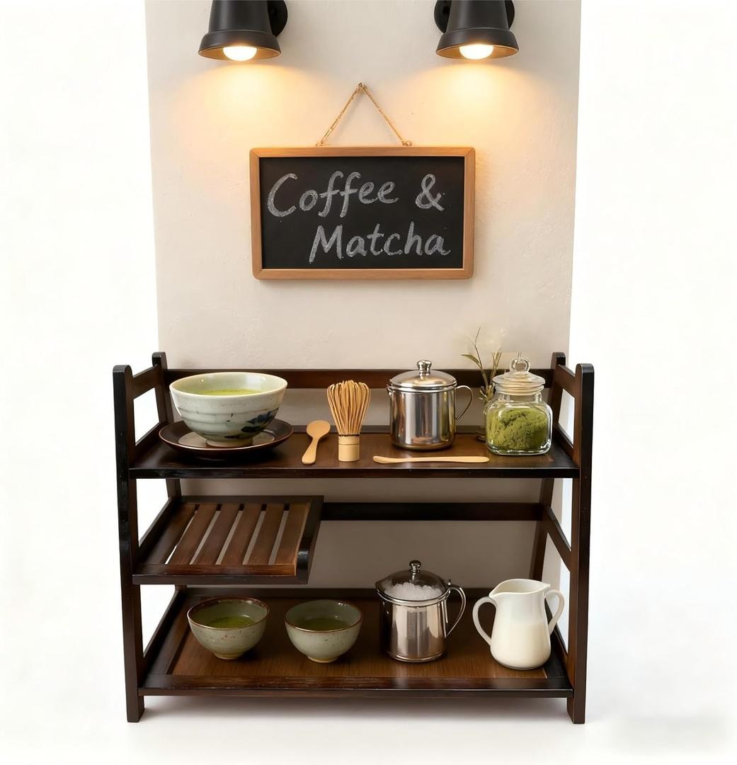Bamboo Matcha Station Organizer - Large Capacity 3-Tier Shelf, Easy to Install for Matcha and Coffee Bar Accessories, Perfect for Tea and Coffee Enthusiasts. (brown, large)
