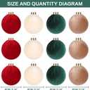 Super Holiday 3.14" Velvet Christmas Balls, 12PCS 80MM Plastic Christmas Ball Ornaments for Xmas Tree Hanging Decorations Assortment, for Holiday Party Decor, Red, White, Green, Coffee
