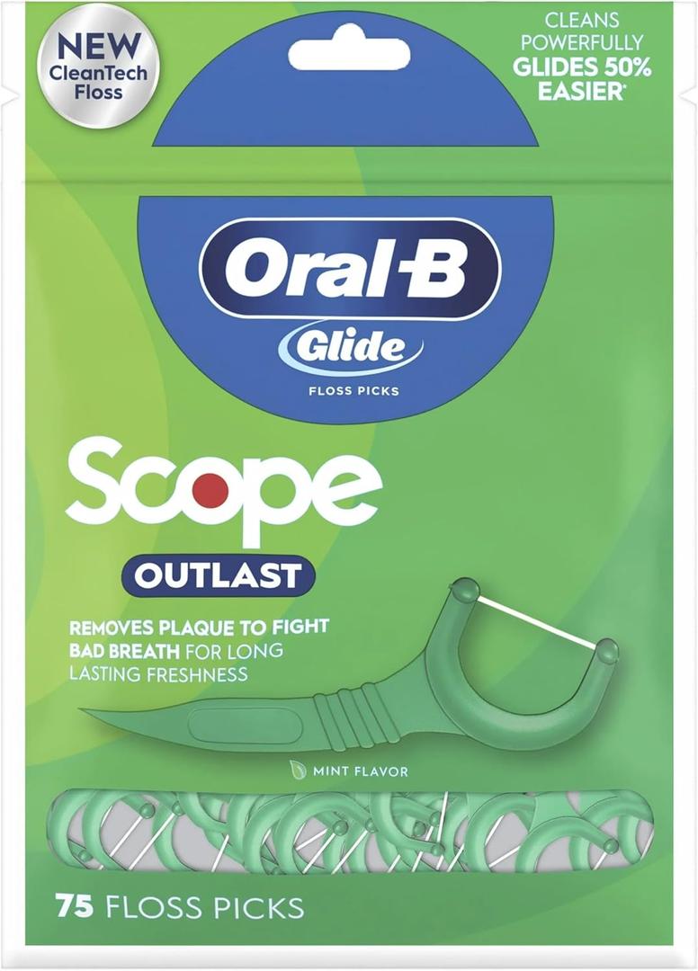 Oral-B Pro-Health Floss Picks + Scope Outlast Long Lasting Mint Flavor - 75 ct, Pack of 4