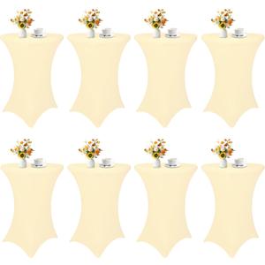 8 Pack Cocktail Table Covers 32x43 Inch Fitted Stretch Spandex Square Corners Beige Table Cover High Top Cocktail Tablecloth for Round TableCloth for Party, Wedding, Birthday, Banquet(Beige)