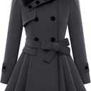 Zeagoo Women's Fashion Faux Fur Lapel Double-Breasted Thick Wool Trench Coat Winter Warm Jacket S (New_deep Grey)