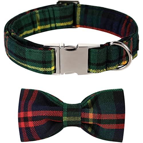 Lionet Paws Christmas Dog Collar with Bowtie Durable Adjustable Handmade Comfortable Bow Tie Dog Collar Green with Metal Buckle for Medium Dogs,Girl Boy,Party,Festival,Holiday Style,Neck 13.5-22in