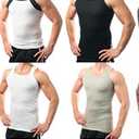 Different Touch Men's G-Unit Style Tank Tops Square Cut Muscle Ribbed Underwear Shirts (L, 4 Pack (Assorted))