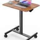 Sweetcrispy Mobile Small Standing Desk - Sit Stand Portable Rolling Laptop Desk with Lockable Wheels, Adjustable Height Computer Workstations, Brown (19"D x 25.7"W x 42.5"H)
