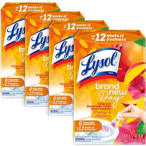 Lysol Click Gel Automatic Toilet Bowl Cleaner, Gel Toilet Bowl Cleaner, For Cleaning and Refreshing  Mango & Hibiscus, 6 applicators (Pack of 4, 24 Count Total)