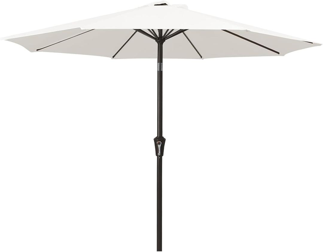MEWAY 9ft Patio Umbrella Outdoor Table Umbrellas with Push Button Tilt and Crank, Market Umbrella 8 Sturdy Ribs for Deck, Garden, Pool and Backyard, Creamy-white