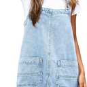 Womens Denim Overalls Dress Casual Summer Jeans Adjustable Strap Short Rompers with Pockets L