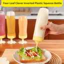 Inverted Condiment Squeeze Bottles, 13.5 oz Empty Sauce Containers, Leak-Proof Reusable Squirt Bottle with Scale for Mustard for Ketchup Mustard Syrup Sauces Dressing Oil, BPA FREE Plastic - 2 PACK