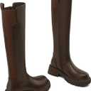 Women's Knee High Boots Fashion Platform Lug Sole Tall Riding Boots Comfortable Stretch Calf Dress Long Boots (8, Brown)