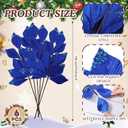 6 Pcs Christmas Artificial Velvet Glitter Magnolia Leaf Glittered Spray Picks 20" Fake Floral Leaf Branches Xmas Decoration for Christmas Tree DIY Crafts Gift Home Garden Decor(Navy Blue)