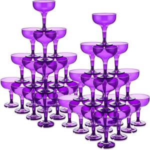 Zopeal 50 Pcs Purple Champagne Tower Coupe Glasses 5 oz Disposable Unbreakable Plastic Martini Glasses Wine Cups Stackable Stemmed Champagne Coupe Shatterproof Party Stem Cups