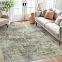 Soalmost Abstract Rug 5x7 Machine Washable Area Indoor Green Black Low Pile Non-Slip Foldable Thin Accent Rugs for Bedroom Living Room Dining Room