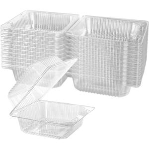 50 Count Clear Plastic Hinged Take Out Containers Clamshell Takeout Tray Food Clamshell Containers Outside Diameter for Dessert, Snacksetc, Cakes Slice, Cookies, Salads
