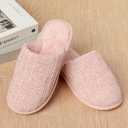 Enteer Women's Slippers Memory Foam Slippers Outdoor Indoor Warm Plush Bedroom Golden thread Couple Slipper Pink US 5-6