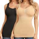 Shapewear Camisoles With Built-in Bra Tummy Control Compression Tank Tops for Women Body Shaper Padded Tanks (Medium, Black+Beige)