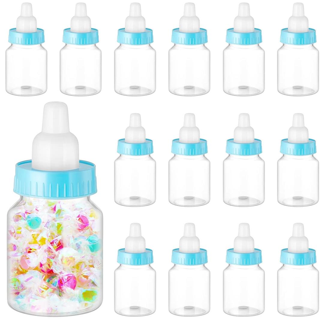 36 Pcs 3.5 Inch Baby Bottle Shower Favor Mini Plastic Candy Bottle Clear Bottles for Baby Shower Mini Feeding Candy Box for Party Favor Gift Decor(Blue)