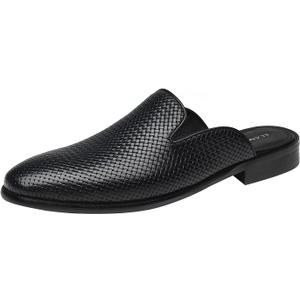 ELANROMAN Men's Backless Loafers Black Genuine Leather Mules Slippers Slip on Shoes (8)
