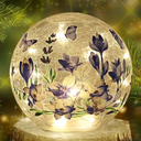 Crackle Glass Ball Light Butterfly Floral Pattern LED Night Light Indoor Tabletop Decorative Sphere Lamp for Home Decor Christmas Birthday Wedding Girls Women's Gift (1 Pack)
