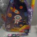 Meooeck 90 Pcs 16 x 12 x 3 Rocket Ship Piata with Blindfold Piata Stick Confetti Set, Outer Space Party Favors Include Slap Bracelet Sticker Bouncy Ball Flashlight Keychains