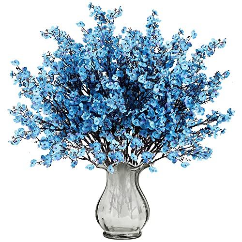 Sggvecsy 6 Pcs Babys Breath Artificial Flowers Gypsophila Bouquets Bulk Real Touch Fake Silk Flowers for Home Wedding DIY Floral Arrangement Kitchen Table Centerpiece Festival Decoration (Blue)
