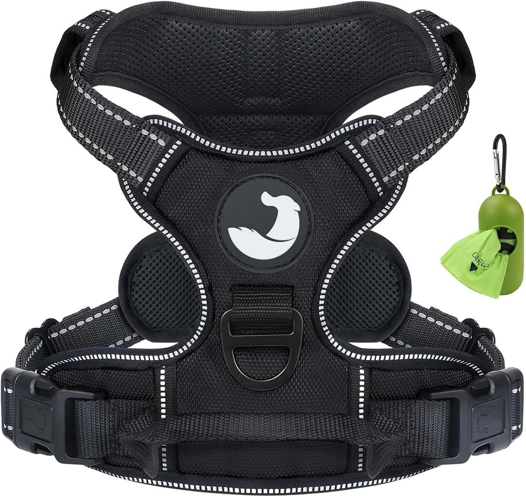 Joytale No Pull Dog Harness Medium Sized Dog, Reflective Pet Vest with Front Clip, Adjustable Soft Padded Harnesses with Easy Control Handle for Training and Walking, Black, M