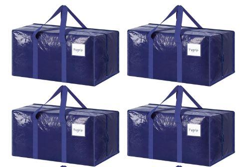 Extra Heavy Duty Large Moving Bags with Strong Zipper & Comfortable Handles, Sturdy & Durable Clothes Storage Bags Totes Bins, Dark Blue Packing Moving Boxes (4-pack)