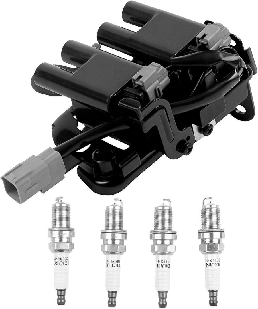 1PCS UF419 Ignition Coils + 4PCS 4503 Iridium Spark Plugs Ignition Coils Pack Fits for 2003-2006 Elantra, 2005-2009 Tucson, 2005-2009 Spectra 2.0L, Coil Pack Set Replace OE C1434
