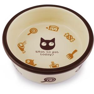 Ceramic Cat Food Bowl,Cute Cartoon Pattern, Dog& Cat Basic Bowl, Small Pet Feeding Dishes for Cat, Kitten, Small Dog, Dishwasher Safe