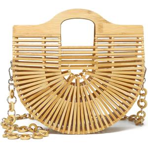Miuco Bamboo Tote Bags Top Handle Handmade Handbags Beach Purses With Chain