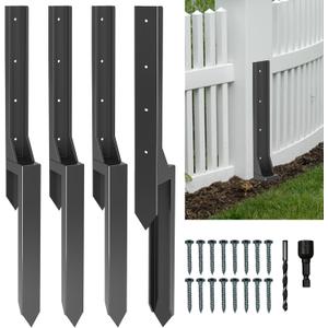 Thicker Fence Post Repair Kit-Heavy Duty Metal Steel Fence Repair Stake-Anchor Ground Spike-Support Bracket Mender-Repair or Strengthen Tilted Broken Wood-Powder-Coated Post Ups Stabilizer-Post Brace (4PC-33.6"H)