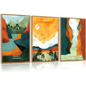 CHDITB National Parks Framed Wall Art Set Of 3,Vintage Artwork Grand Canyon Wall Decor, Yosemite Mountain Wall Painting,Watercolor Nature Art Prints For Bedroom Living Room Office Decor(12X16 Inch)