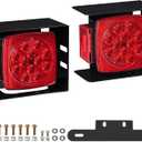 2pcs Submersible Square LED Trailer Light Kit 12V Red LED Stop Turn Tail Running Light w/Steel Mounting Boxes License Plate Bracket for Under 80" Trailer Boat Truck, IP68 DOT Approved