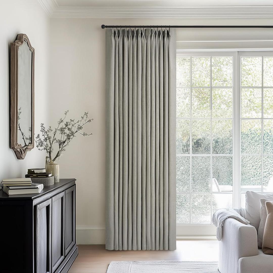 102 Inch Long Curtains Pinch Pleated Curtains for Living Room Sliding Door 2 Panels Rustic Grey Thick Linen Textured Memory Trained Light Filtering Pinch Pleat Curtain Drapes Gray Semi Sheer Bedroom