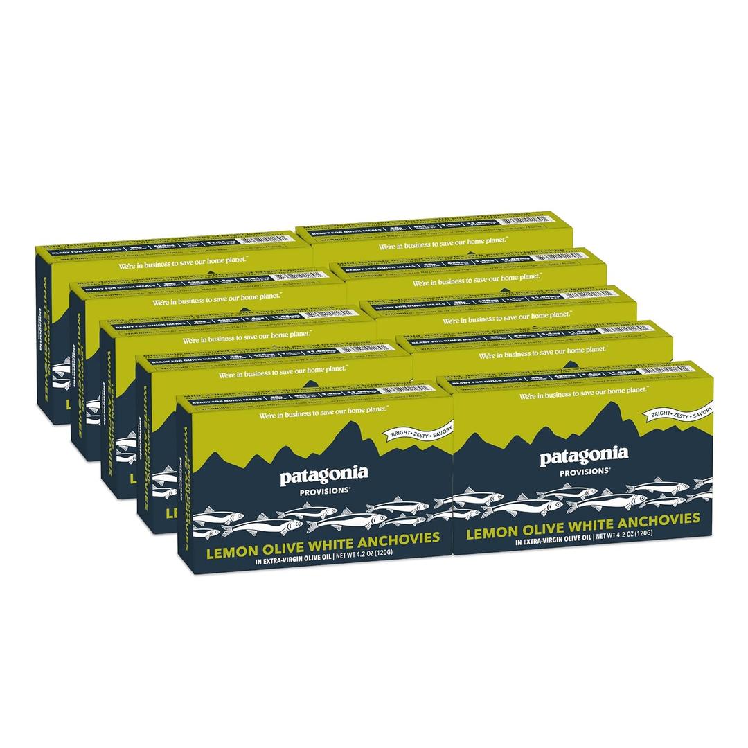 Patagonia Provisions Lemon Olive White Anchovies | Responsibly Sourced in Spain | 20g Protein & Gluten Free | 4.2 Ounce (Pack of 10)