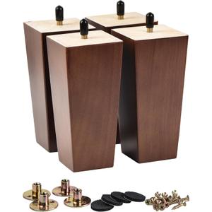 La Vane 12 inch / 30cm Solid Wood Furniture Legs Set of 4, Walnut Square Pyramid Replacement Feet for Couch Sofa Armchair - Mid-Century Modern with Pre-Drilled 5/16 inch Bolt & Metal Mounting Plates