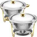 Chafing Dishes for Buffet 2 Pack, 6QT Round Chafing Dishes for Buffet [Elegant Gold and Silver Colors] Stainless Steel Chafing Dish Buffet Set for Any Party